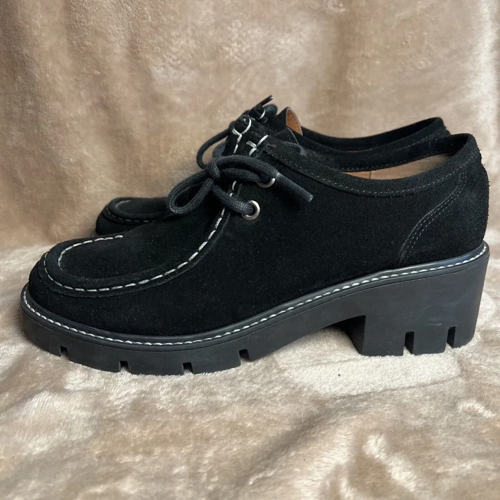 Golo Platform Oxford Women 8.5 Black Excellent Suede Lug Sole Contrast Stitching